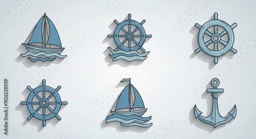 Nautical themed collection of various maritime symbols and elements.