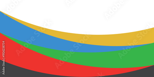 Vibrant abstract background featuring layered flowing waves in red, green, blue, and yellow against a white backdrop.