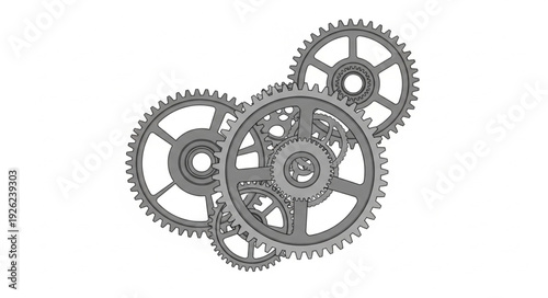 Intricate mechanical gears interlock, showcasing engineering and technological precision in a complex system.