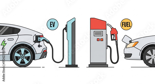 Electric and Gasoline Car Charging.