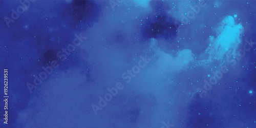 Abstract vibrant blue cosmic background with glowing nebula and bright stardust.