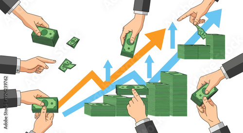 Hands stacking money with growing finance graph, investment and profit concept