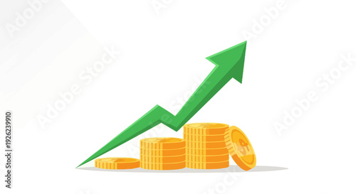 Financial Growth Concept: Stacked Coins and Upward Trending Green Arrow
