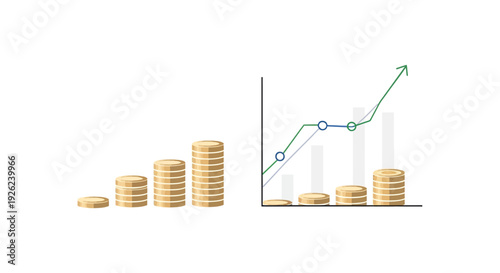 Financial Growth: Stacks of Coins and Upward Trend Graph