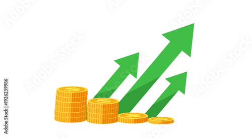 Financial Growth: Stacks of Coins with Upward Trend Arrows