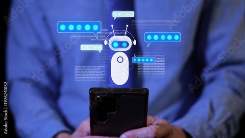 Tableau sur toile Businessman using intelligent AI agent virtual teammate on smartphone helping bu