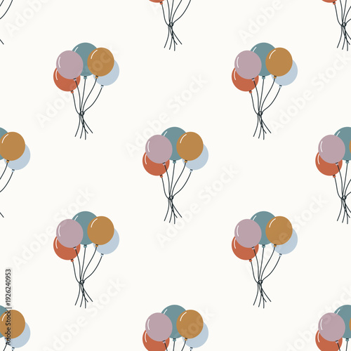 Happy Birthday seamless pattern with balloons. Birthday design. Flat vector background. For fabric, wrapping, cards, textile, wallpaper, paper, apparel.	