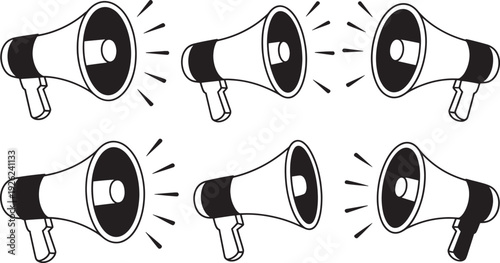 Black and white megaphone speakers loudspeakers