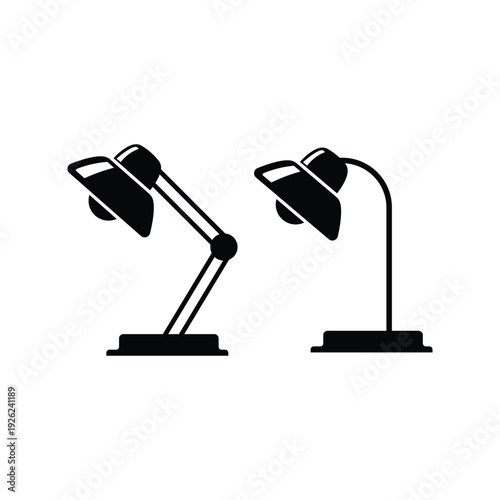 Modern electric desk lamp silhouette icons for office and study lighting