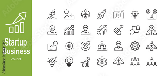 Startup Business Growth and Human Resources Line Icon Set for Innovation and Corporate Strategy