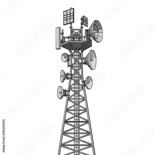 Wireless Communication Tower with Multiple Antennas and Satellites for Modern Data Transmission