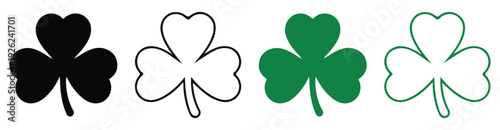 Four stylized shamrocks depicted in varying line styles and orientations Vector, illustration