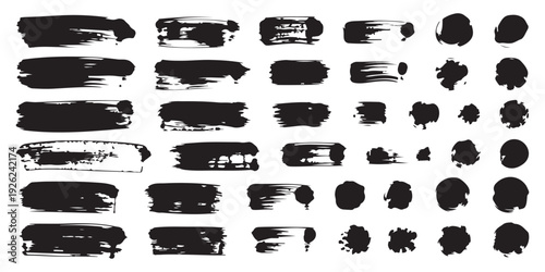 Large assortment of ink brush strokes and round paint spots for artistic vector elements and grunge design