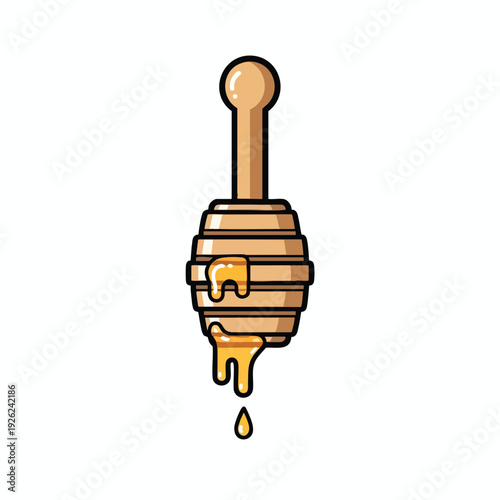 Sweet Honey Dripping from a Wooden Honey Dipper Natural Food and Kitchen Ingredient