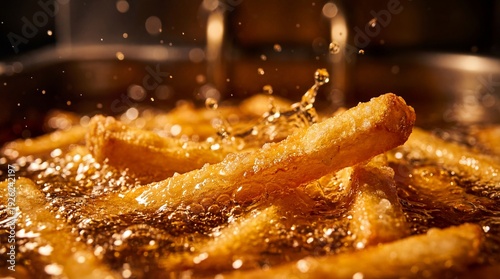 Wallpaper Mural French Fries Frying in Hot Oil with Splash and Bubbles Torontodigital.ca