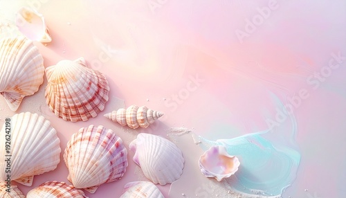 Soft Pink Seashells on Dreamy Iridescent Backdrop