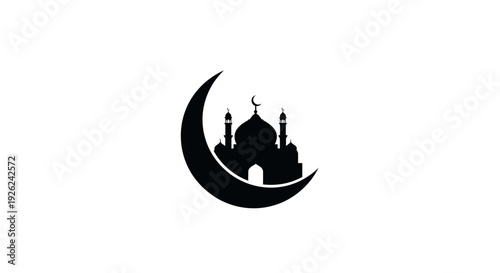 Crescent Moon Embracing Mosque Silhouette Illustration Design