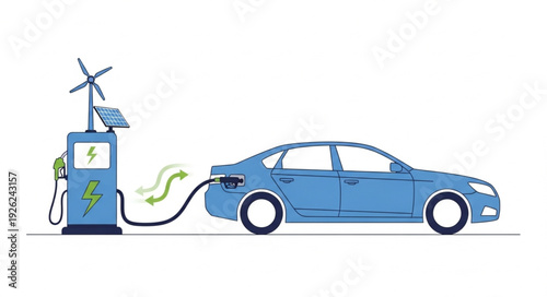 Electric Car Charging at Station.