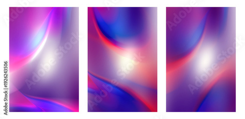 Abstract gradient poster templates with vibrant purple, blue, and red fluid wave shapes. Minimalist, modern colorful geometric background design for banners and posters.
