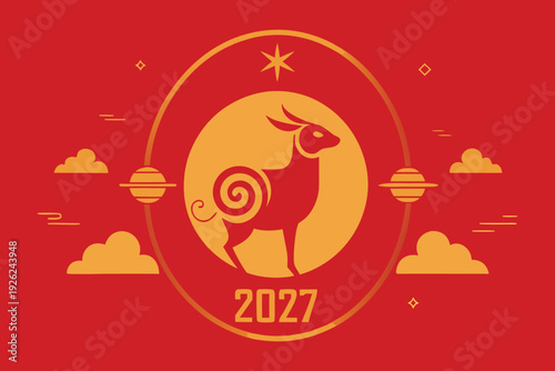 Chinese new year 2027 year of the goat zodiac sign vector illustration.