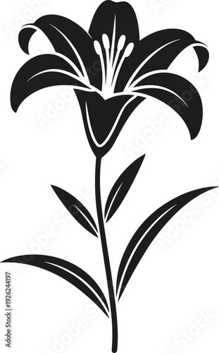 Easter Lily silhouette vector graphic with stem and leaves flower