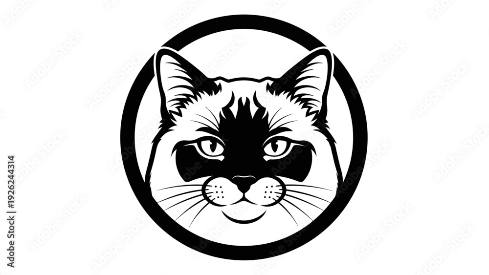 Fototapeta premium Siamese Cat Face Logo Emblem Black and White Vector Art