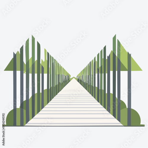 Abstract artistic rendering of a serene forest path with a vanishing point perspective, symbolizing growth and future journeys