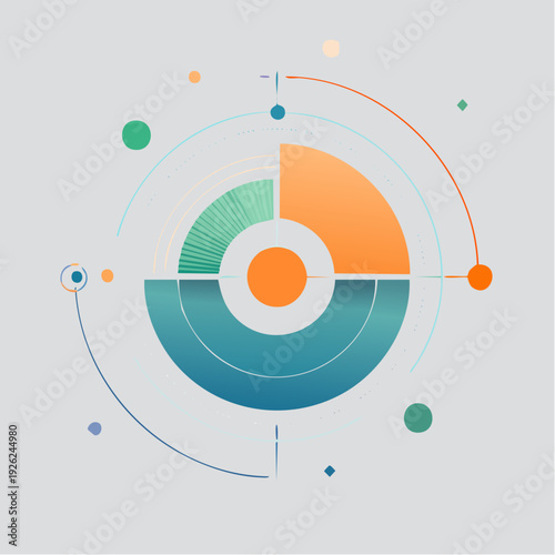 Modern abstract geometric design with interconnected data visualization elements and dynamic technological structure