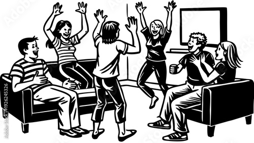 Group of students enthusiastically raising hands in a classroom discussion session