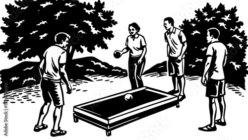 Group of people engaging in outdoor trampoline activities together