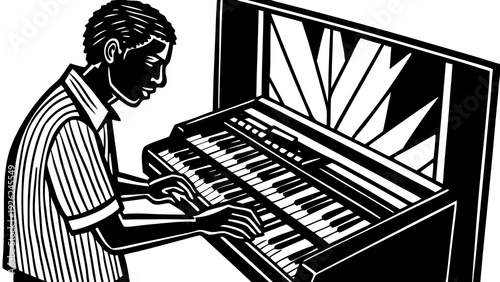 Person working diligently at a vintage computer setup in an office environment