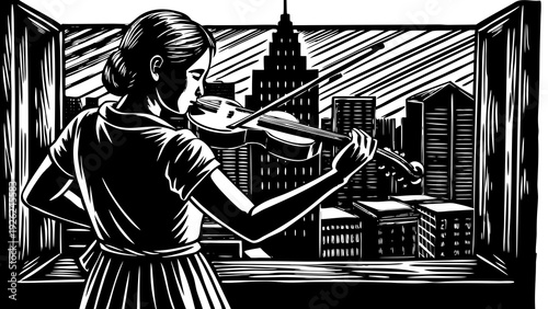 A determined archer in traditional attire aiming at a target in a rustic setting