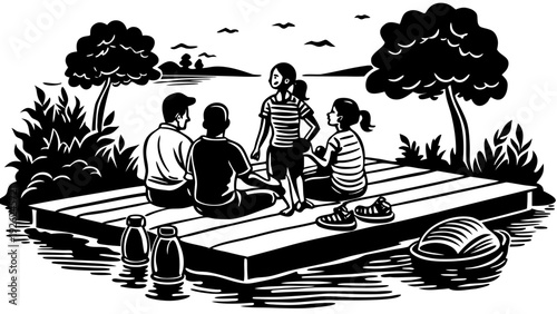 Two individuals enjoying a peaceful boat ride through a serene landscape.