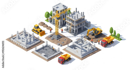 Industrial Construction Site with Machinery.