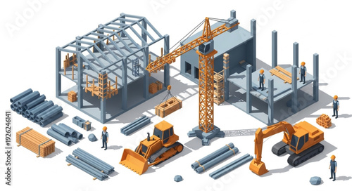 Industrial Construction Site with Machinery.