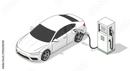 Electric Car Charging at Station.