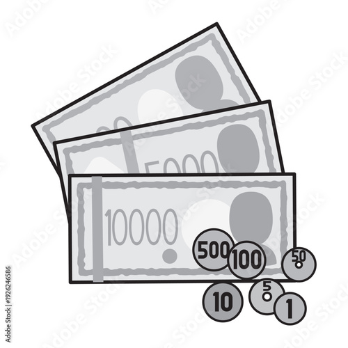 シンプルでかわいい日本円・紙幣と硬貨のセットイラスト