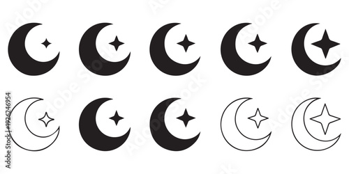 Moon and star icon set crescent moon with star night sky symbol collection simple celestial body icons