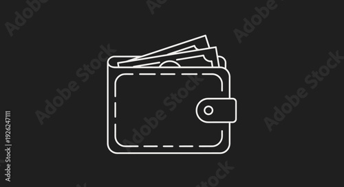 Simple Line Art Illustration of a Wallet with Cash.