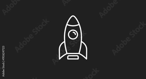 Simple Line Art Rocket Ship Icon on Dark Background.