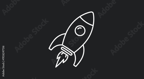 Simple Line Art Rocket Ship Launching into Space.
