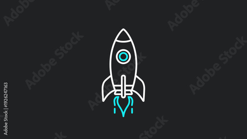 Simple Line Art Rocket Ship Launching Upwards.