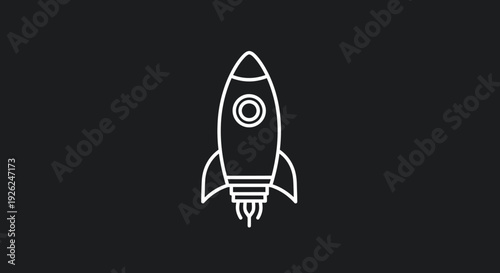 Simple Line Art Rocket Ship Launching into Space.