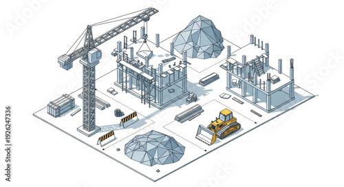 Industrial Construction Site with Crane.