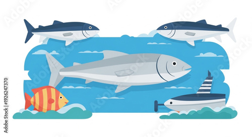 Various fish swimming in the ocean, a vibrant underwater scene.