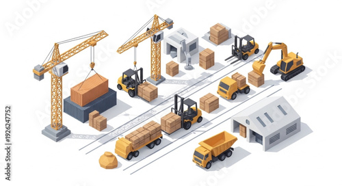 Industrial Construction Site with Heavy Machinery.