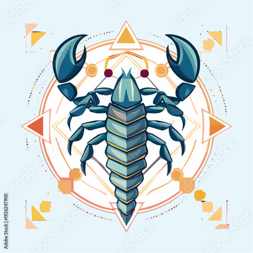 Mystical Scorpio zodiac sign with a detailed illustration and sacred geometry background