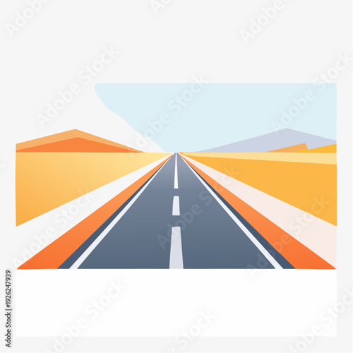 Endless highway vanishing into the horizon under a clear sky, graphic illustration