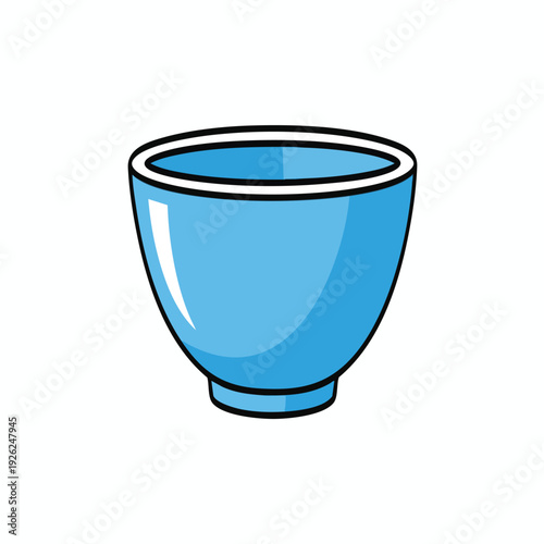 Simple Blue Ceramic Bowl Illustration on White Background Clean Minimalist Design