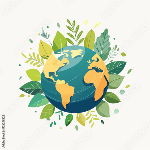Lush green leaves embracing planet Earth in an ecological concept illustration